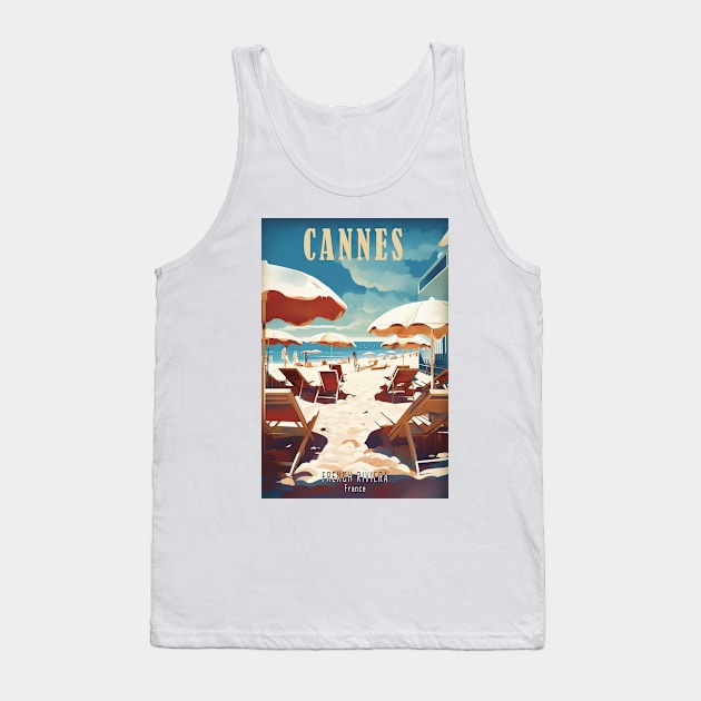 Cannes, France, Vintage Travel Poster Tank Top by GreenMary Design